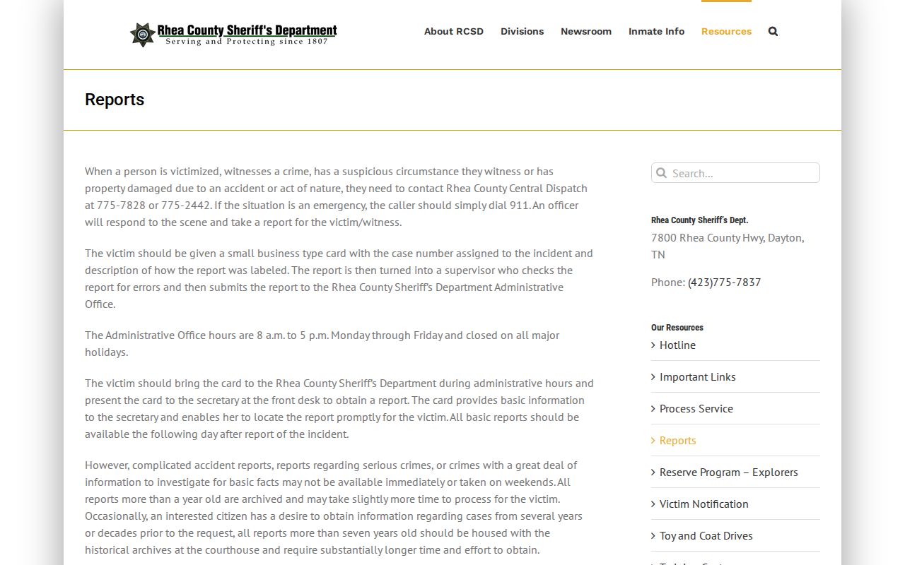 Rhea County arrest records sheriff report process