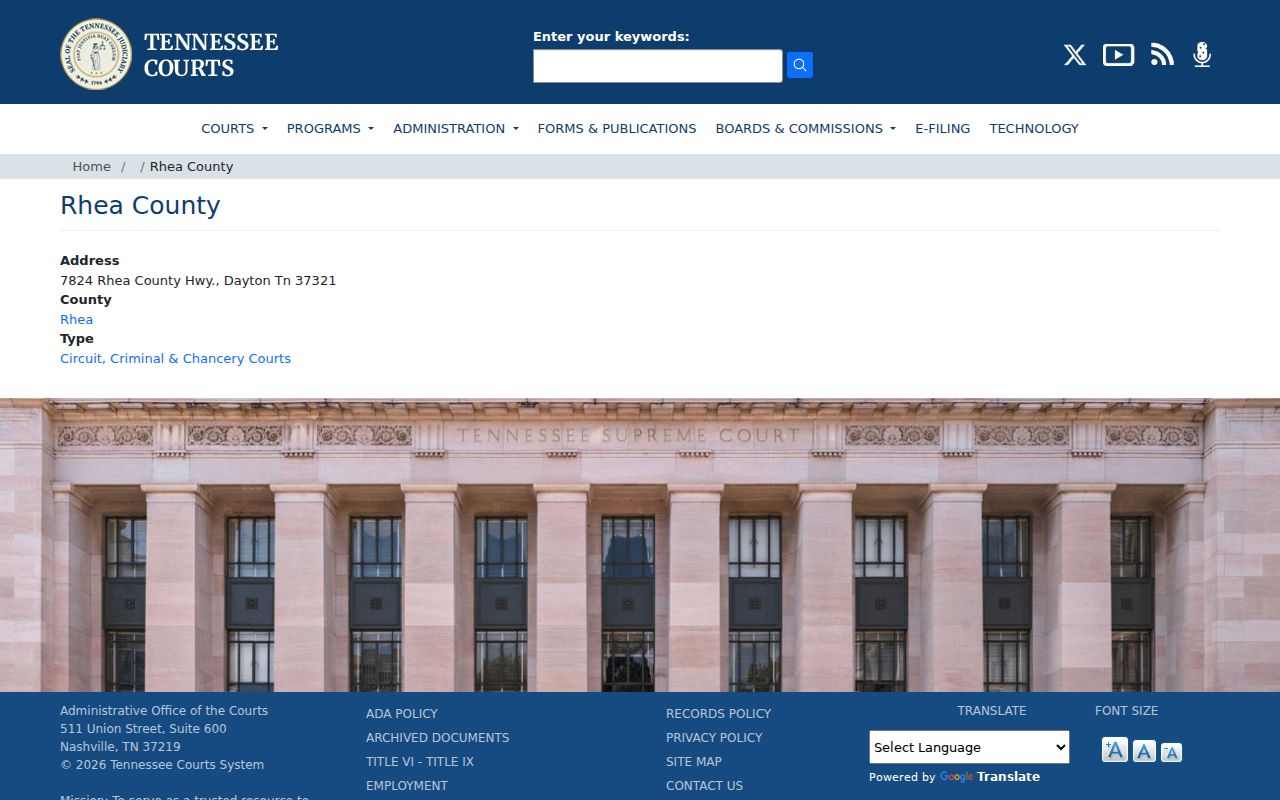 Rhea County criminal court cases courthouse directory