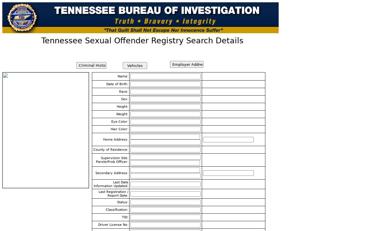 Rhea County sex offender registry profile field layout