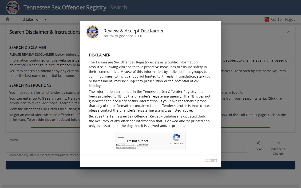 Rhea County sex offender search official TBI form