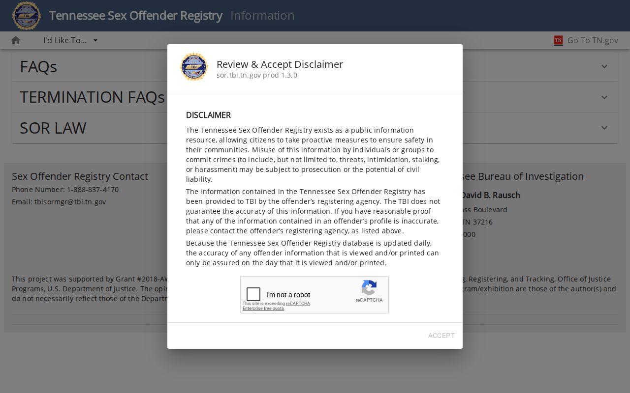 Rhea County sex offender search TBI registry information
